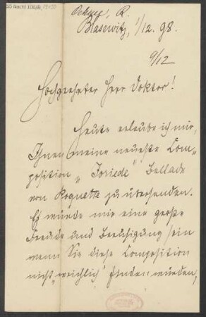 Brief an B. Schott's Söhne : 01.12.1898
