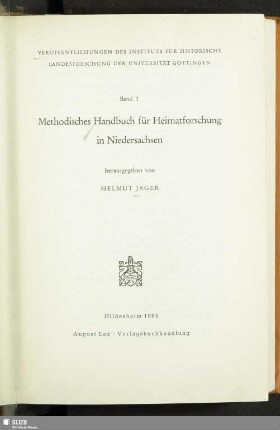 Methodisches Handbuch für Heimatforschung in Niedersachsen