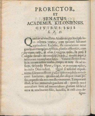 Prorector, Et Senatus Academiæ Kiloniensis. Civibus Suis S. P. D.