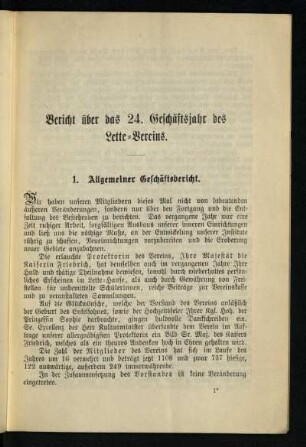 Bericht über das 24. Geschäftsjahr des Lette-Vereins