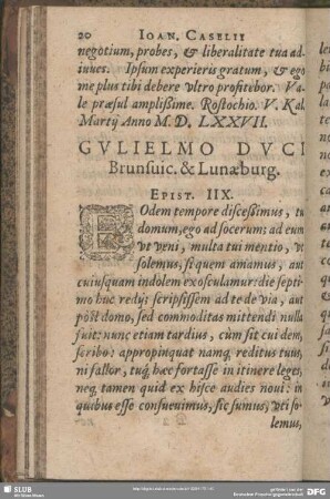 Gulielmo Duci Brunsvic. & Lunaeburg. Epist. IIX.