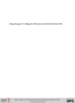 Besprechung der 2. Auflage der Monumenti antichi inediti, Roma 1821
