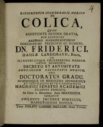 Dissertatio Inauguralis Medica De Colica