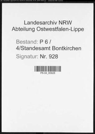 Sterberegister Standesamt Bontkirchen