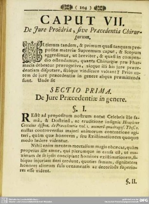 Caput VII. De Jure Proedriae, sive Praecedentia Chirurgorum