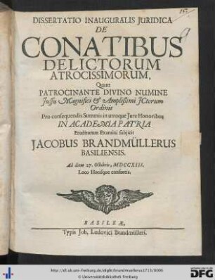 Dissertatio Inauguralis Juridica De Conatibus Delictorum Atrocissimorum