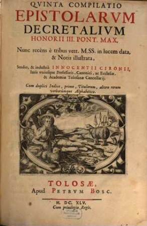 Innocentii Cironii Opera In Ivs Canonicvm : Qvorum Elenchvm Seqvens Pagina Exhibet