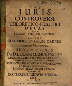 Iuris Controversi Theoretico-Practici Decas