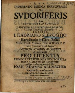 Dissertatio Medica Inavgvralis De Svdoriferis