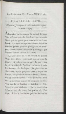 Chapitre XXVII. Bâtimes, fabriques & colonies établies après la paix de 1763