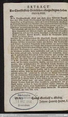 Extract Des Churfürstlich-Sächsischen allergnädigten hohen Privilegii