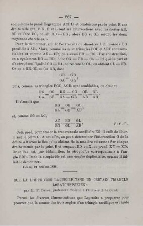 SUR LA LIMITE VERS LAQUELLE TEND UN CERTAIN TRIANGLE LOBATCHEFSKIEN.