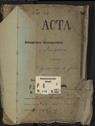 Protokollakten des Kreisgerichts Lüdinghausen mit den Orten Ascheberg, Bockum, Bork, Drensteinfurt, Herbern, Lüdinghausen, Olfen, Selm, Senden, Seppenrade, Walstedde (Juden H 1865-1869)