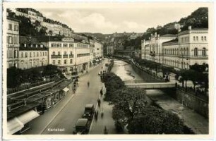 Weltbad Karlsbad. Kurhaus, Mühlbrunn und Hotel Imperial : Karlsbad. Kreuzstraße, oberhalb Kaiserstraße und Mühlbrunn-Quai an der Teplá mit Kurhaus. Blick gegen Hotel Imperial