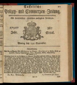 38tes Stueck, Montag den 19ten September. 1791