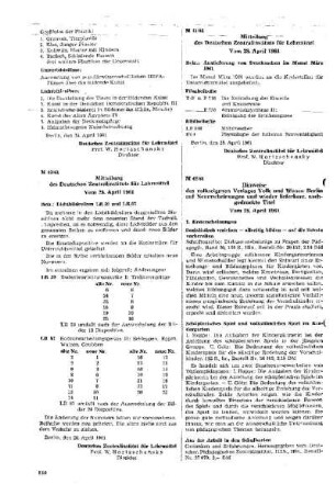 Mitteilung des Deutschen Zentralinstituts für Lehrmittel : 41/61Vom 28. April 1961 ; [Mitteilungen]