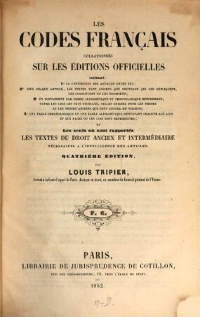 Les Codes collationnés sur les éditions officielles : Par Louis Tripier