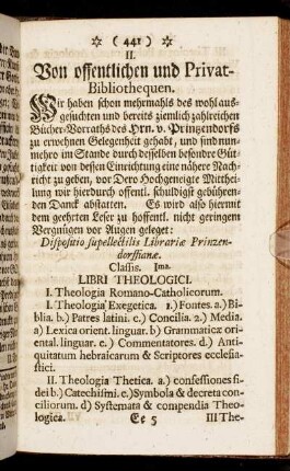 II. Von offentlichen und Privat-Bibliothequen.