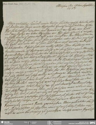 Eigenh. Brief von Sophie Bernhardi an August Wilhelm von Schlegel, München, 19.09.1807