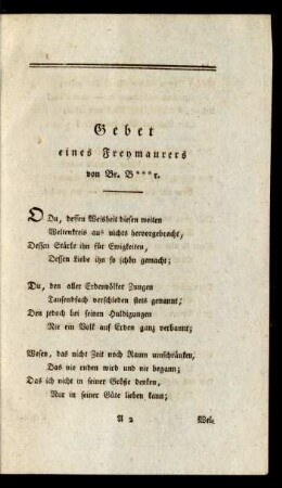 [I.] Gebet eines Freymaurers von Br. B***r.
