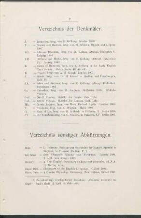 Verzeichnis der Denkmäler.