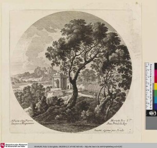 [Landschaft mit Bäumen und einer Ruine im Hintergrund]