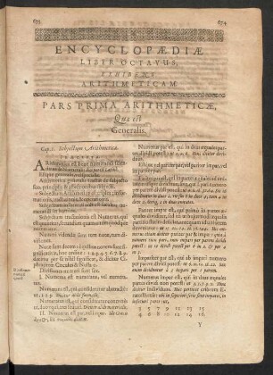 Pars Prima Arithmeticae, Quae est Generalis.