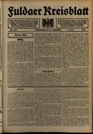 Zweite Ausgabe vom Donnerstag, den 31. Dezember 1914.