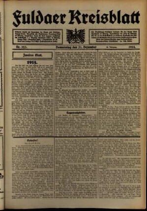 Zweite Ausgabe vom Donnerstag, den 31. Dezember 1914.
