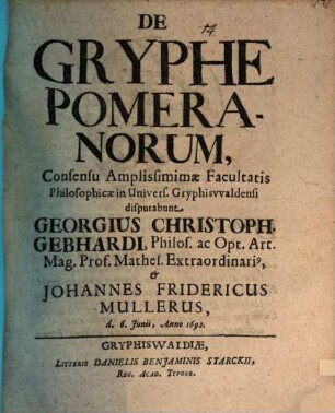 De gryphe Pomeranorum
