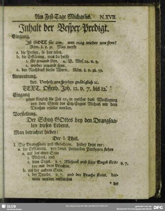 Inhalt der Vesper-Predigt [Am Fest-Tage Michaelis]