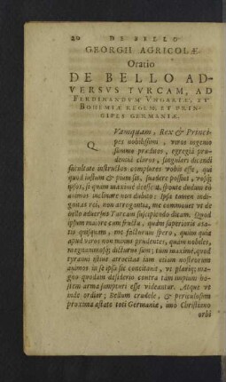 Georgii Agricolae Oratio De Bello Adversus Turcam