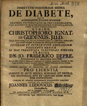 Dissertatio Inauguralis Medica De Diabete