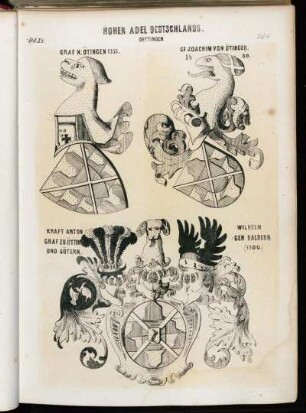 Taf. 4. Oettingen Graf N. Ötingen 1353. - CF Joachim von Ötingen. 1480. - Kraft Anton Graf zu Öttin und Sötern. - Wilhelm Gen Raldern. (1700)