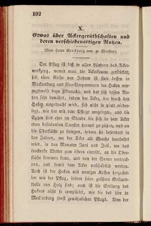 X. Etwas über Ackergeräthschaften und deren verschiedenartigen Nutzen