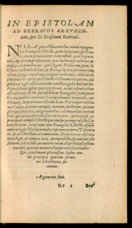 In Epistolam Ad Hebraeos Argumentum ...