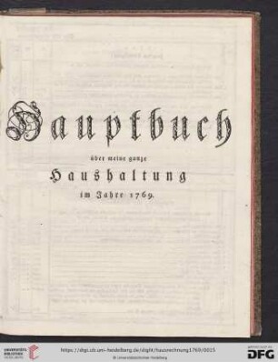 Hauptbuch über meine ganze Haushaltung im Jahre 1769