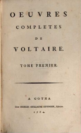 Oeuvres completes de Voltaire. 1, Théâtre ; 1