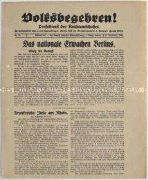 Pressemitteilung des "Reichsausschusses für das deutsche Volksbegehren" gegen den Young-Plan