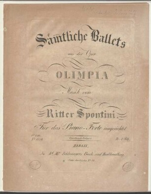 Saemmtliche Ballets : aus d. Oper Olimpia, 1. Lifr.