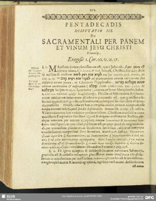 Disputatio IIX. De Sacramentali Per Panem Et Vinum Jesu Christi Exegesis I. Cor. 10. v. 16. 17.