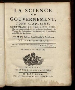 T. 5: La Science Du Gouvernement. T. 5