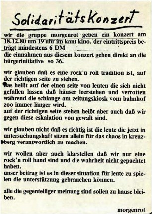 Flugschrift: Solidaritätskonzert, 1980