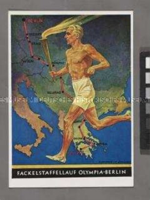 Postkarte zum Fackel-Staffellauf, Berlin 1936