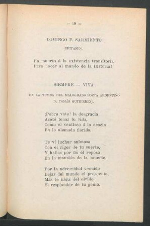 Siempre - viva : (En la tumba del malogrado poeta argentino D. Tomás Gutierrez)