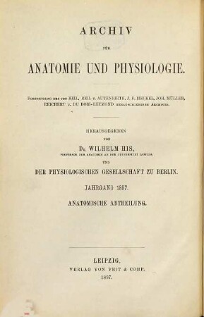 Archiv für Anatomie und Physiologie. Anatomische Abteilung, Archiv für Anatomie. 1897