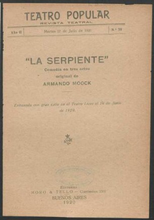 2.1920= Nr. 38: La serpiente : comedia en tres actos
