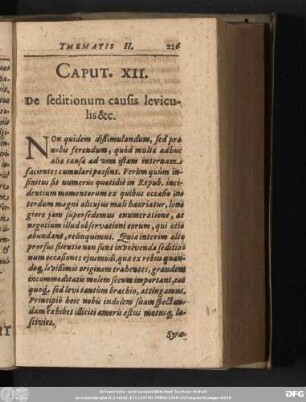 Caput XII. De seditionum causis leviculis [et]c.