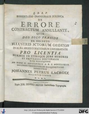 Dissertatio Inauguralis Juridica De Errore Contractum Annullante