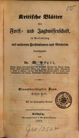 Kritische Blätter für Forst- und Jagdwissenschaft, 31. 1852